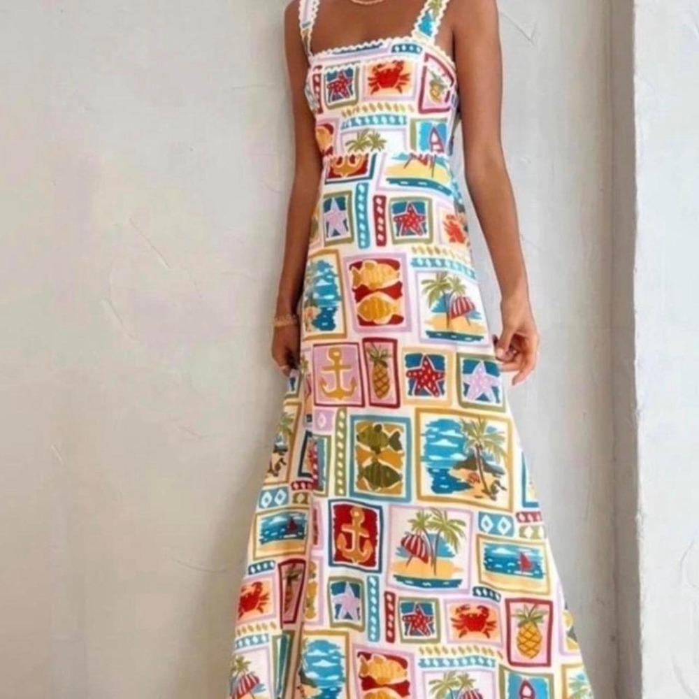 NWT COMMENSE Graffiti Print Sleeveless Long Dress  Small